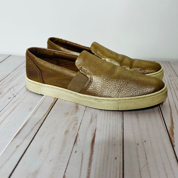 Frye Pebbled Rose Gold Leather Flat Slip-On Loafers - Picture 1 of 10